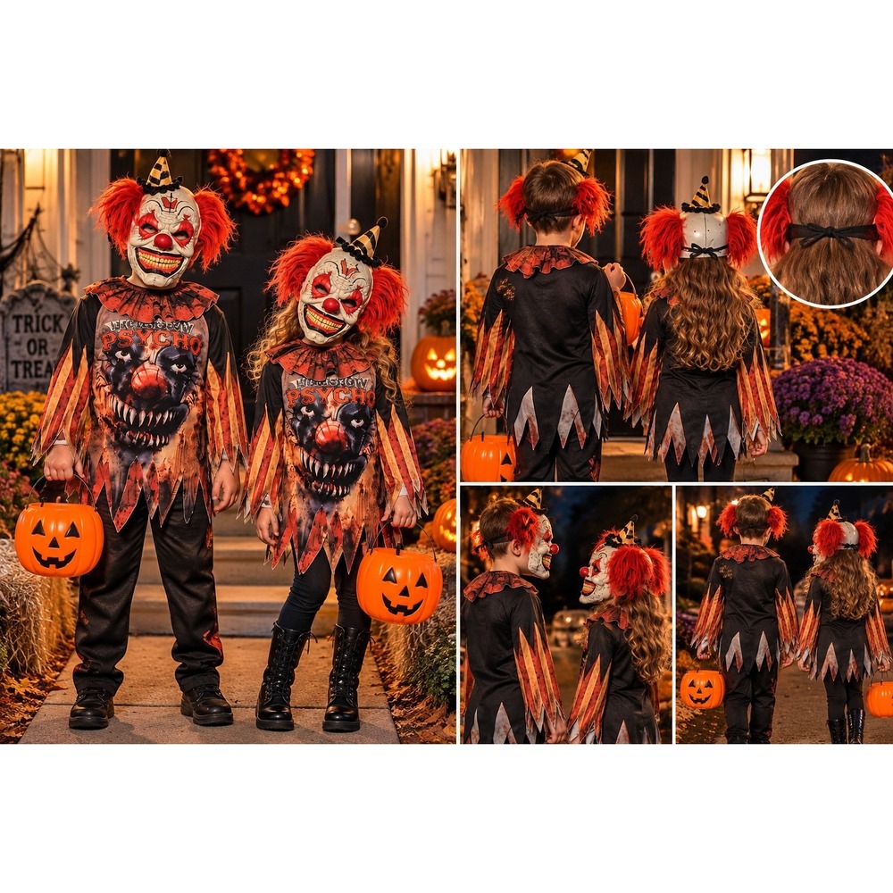 Boys Sideshow Psycho Clown Halloween Costume Size M 8-10 CostumesUSA Scary Mask